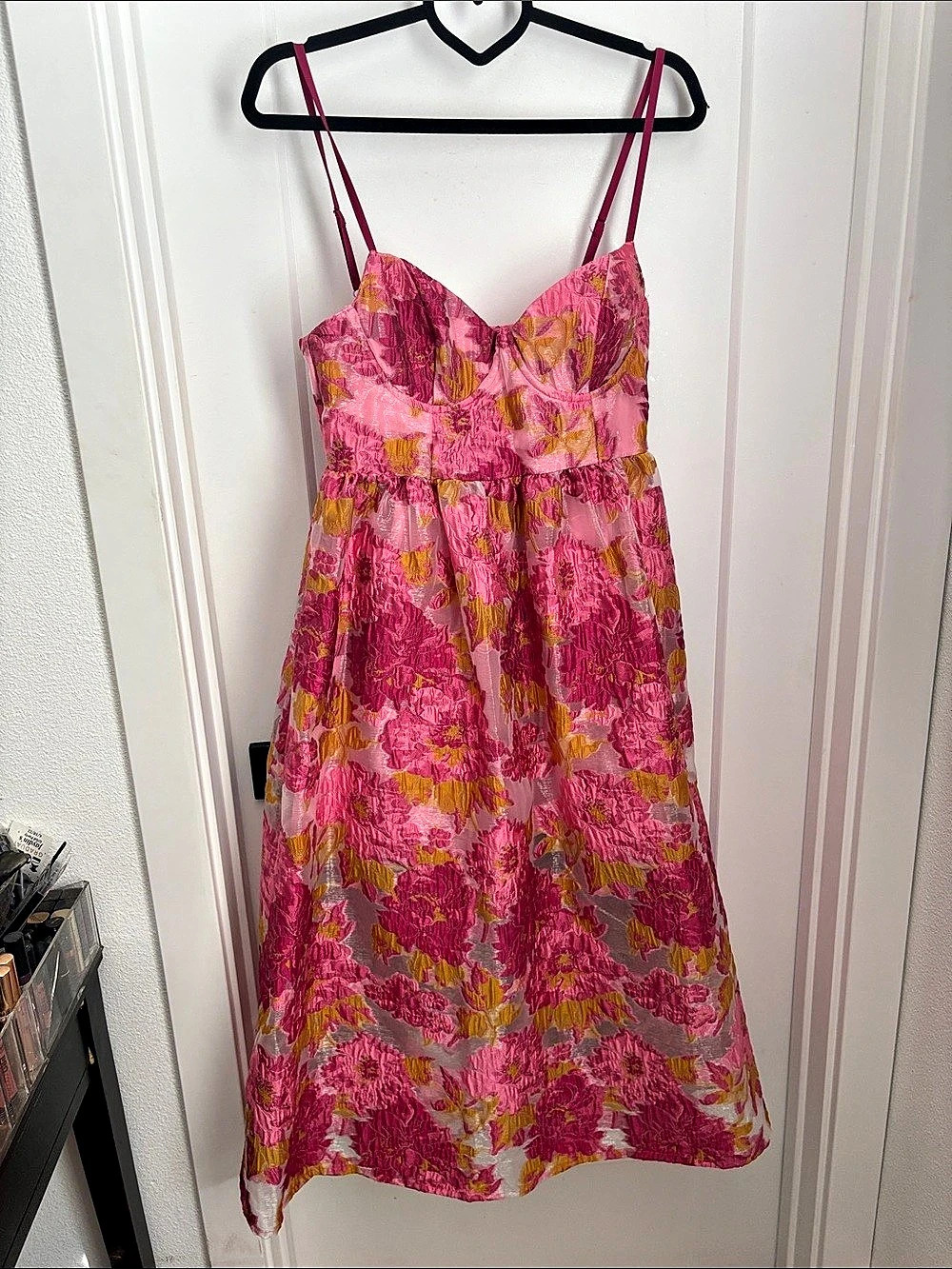 Fashion Nova Building A Dynasty Jacquard Midi Dress Pink & Yellow Small